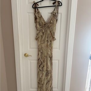 Zara Beige Snake-Print Maxi Dress with Tie Straps
